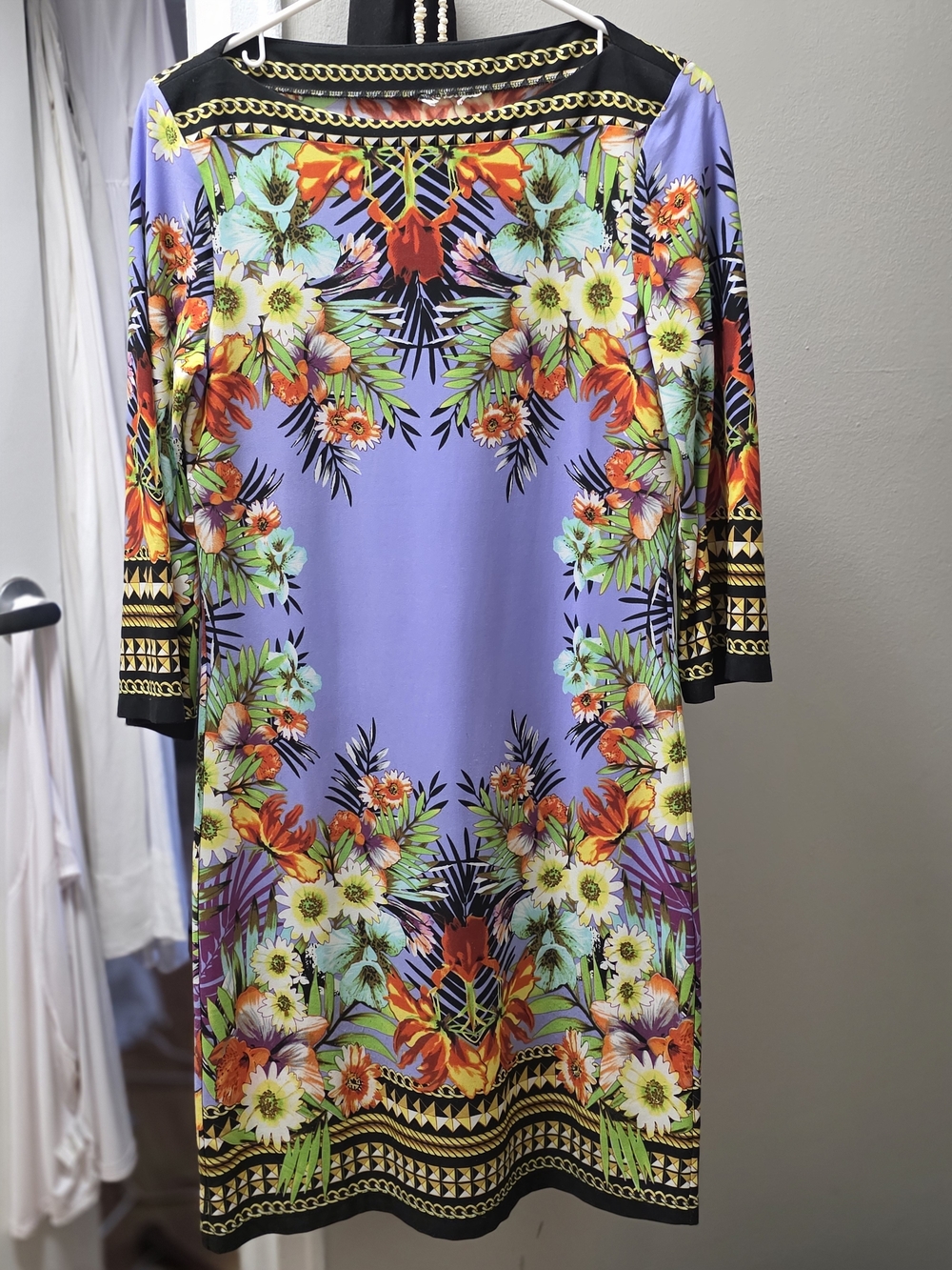 Elastic Print Shift Dress Chains And Bright Floral